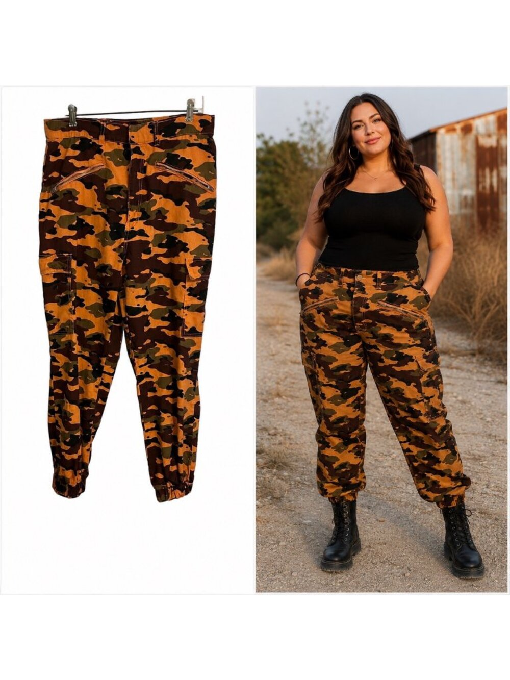 Camo Cargo Jogger Pants Orange Brown Camouflage Utility Streetwear Size XL Retro - Picture 1 of 10